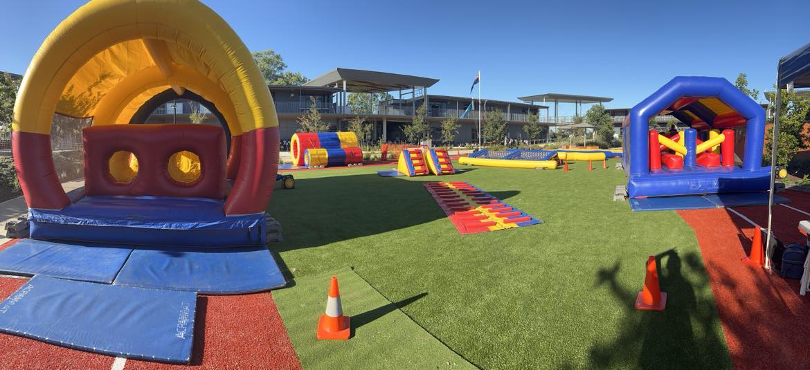 Outdoor inflatable setup at school