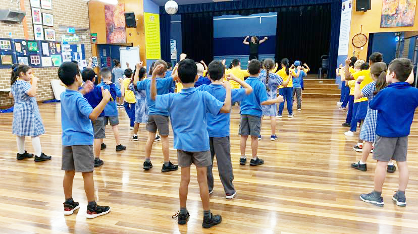 Dance class in school hall
