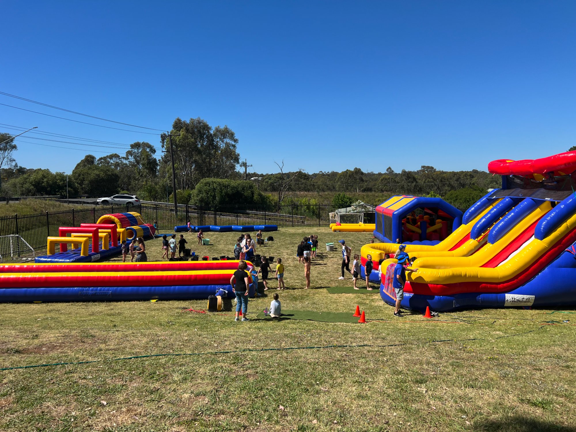 Full inflatable event setup at school oval