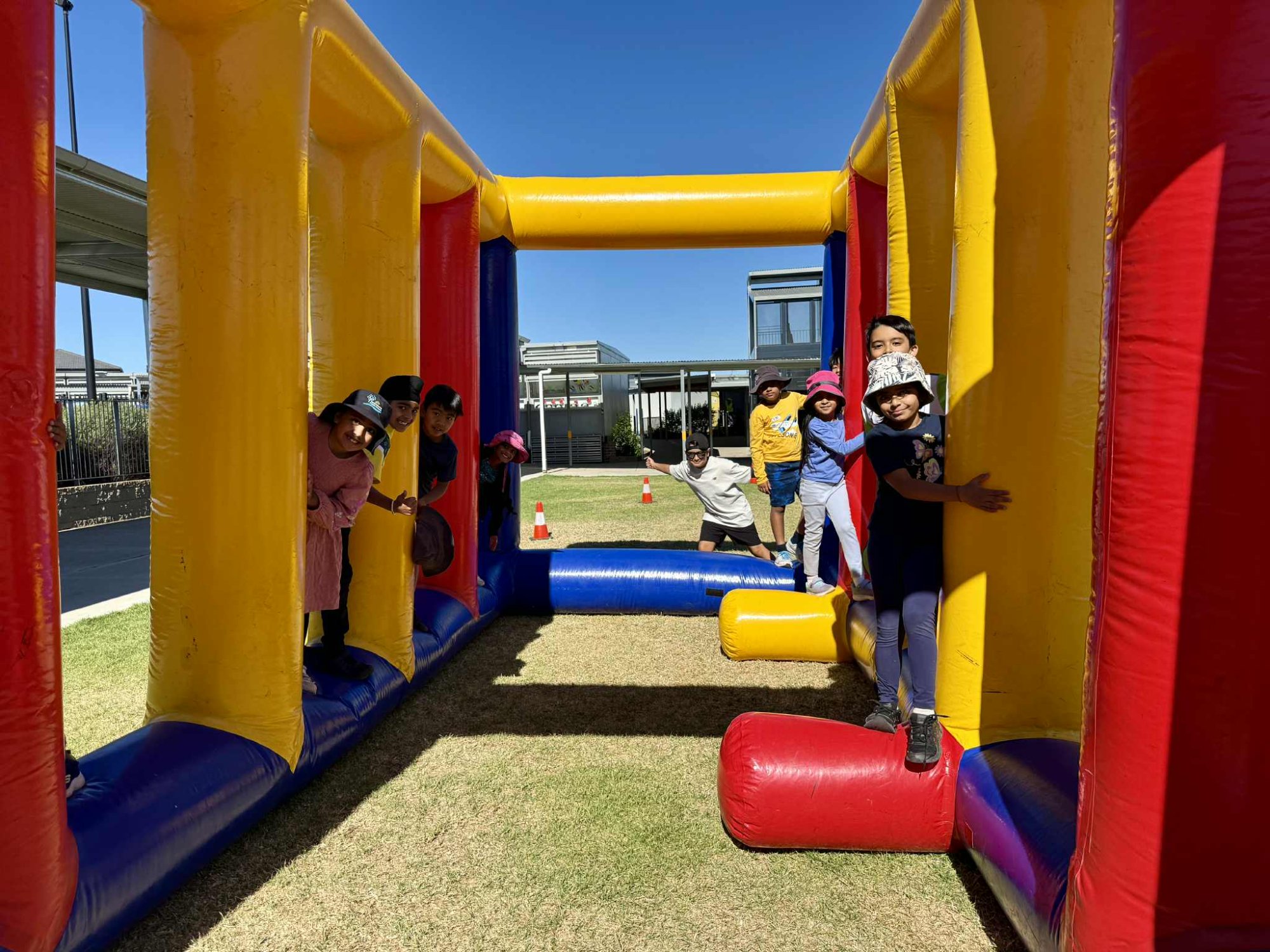 Students in inflatable tunnel